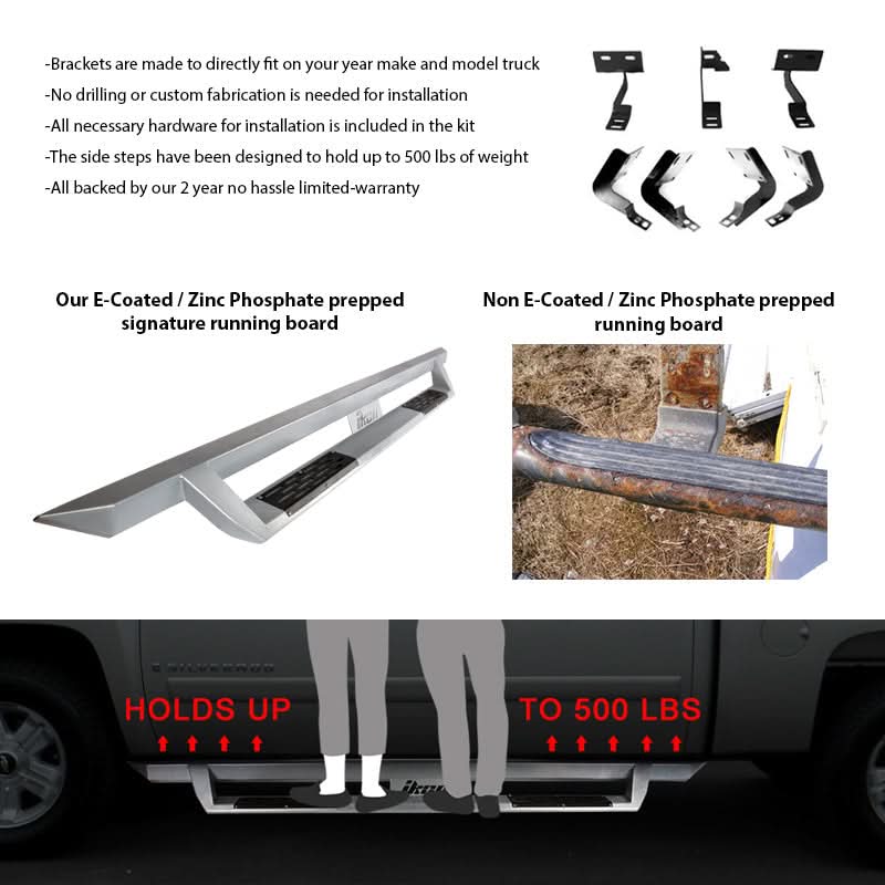 2005-2022 Toyota Tacoma Double Cab IKON V1 Silver Running Boards Steel