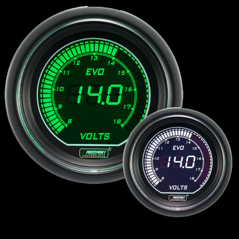 2-1/16" Evo Electrical White Green Volt Gauge