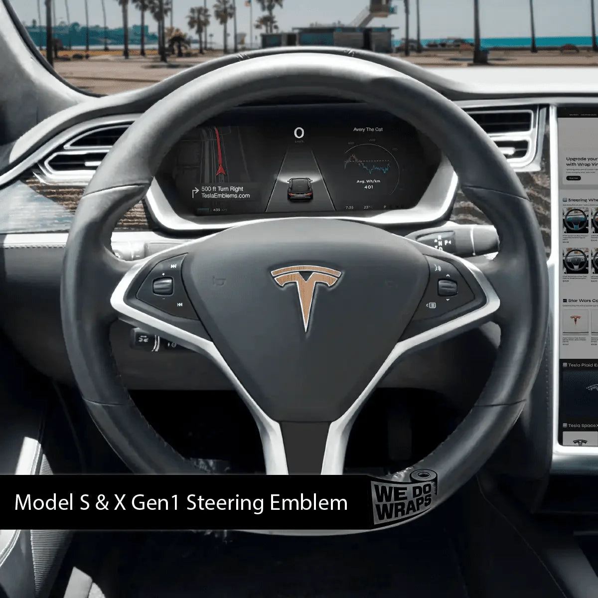 White Ash Woodgrain Tesla Steering Wheel Wrap | Model X