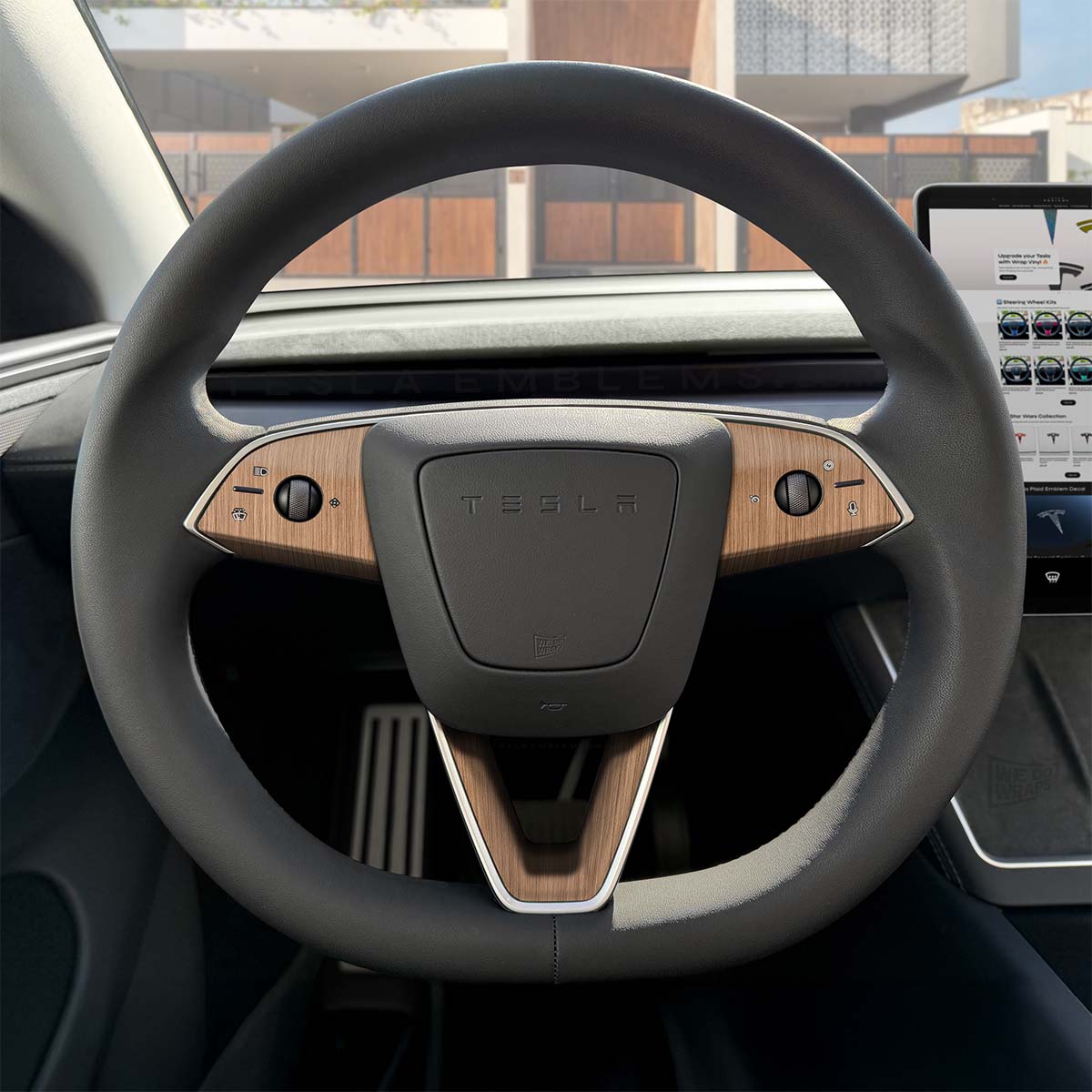 White Ash Woodgrain Tesla Steering Wheel Trim Decal Kit (3pcs) | MY 2026+ Refresh