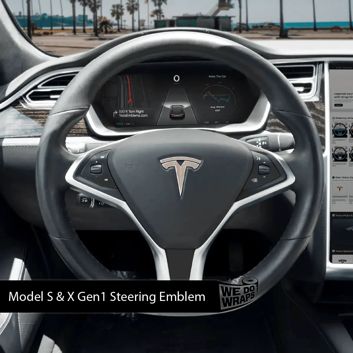 White Birch Woodgrain Tesla Steering Wheel Wrap | Model S