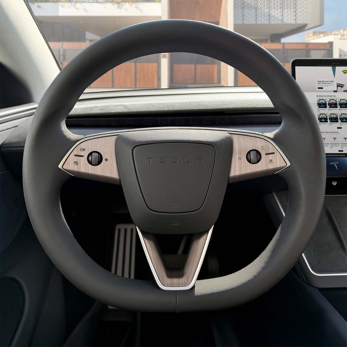 White Birch Woodgrain Tesla Steering Wheel Trim Decal Kit (3pcs) | Model 3