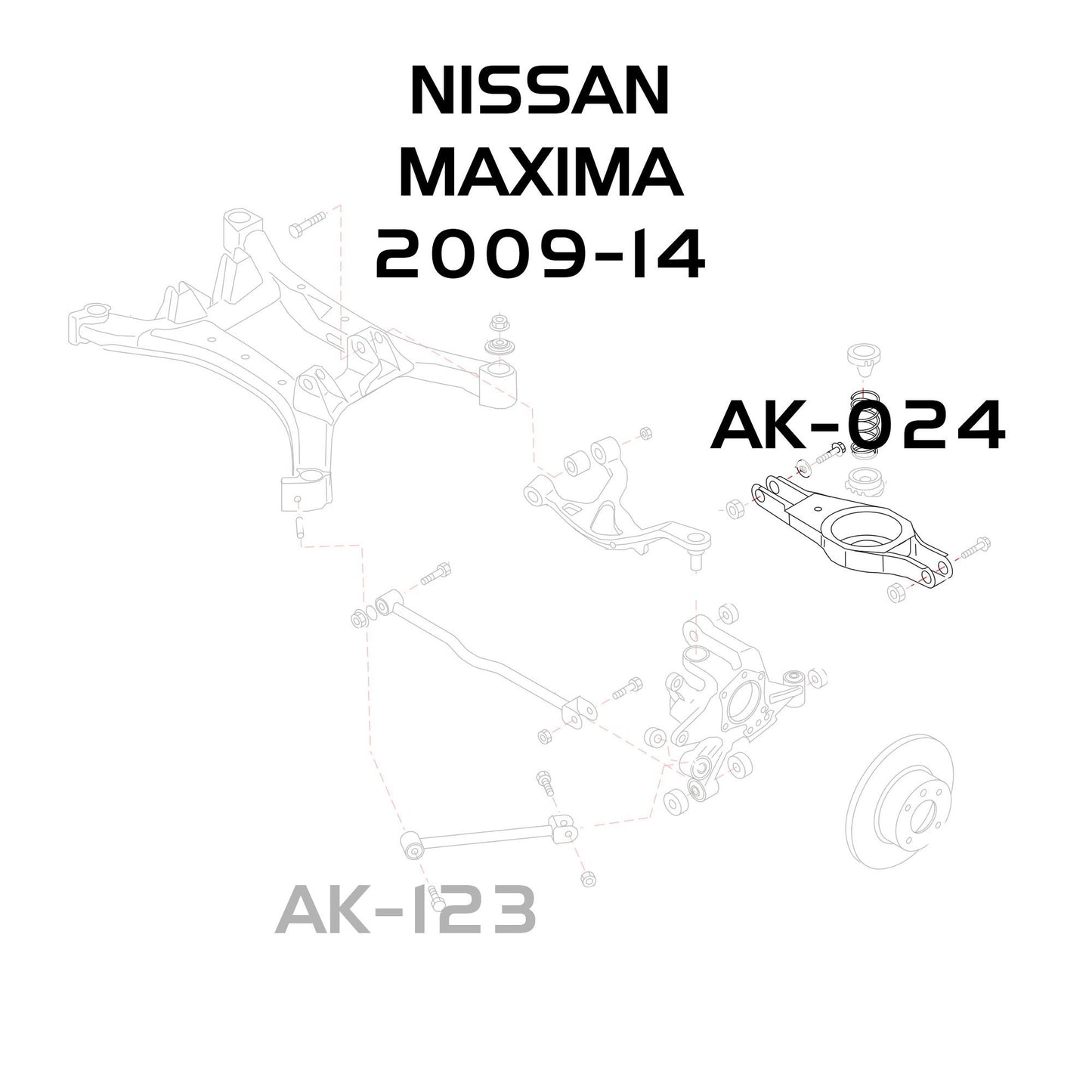 GODSPEED Nissan Maxima (A34) 2009-14 Adjustable Rear Toe Arms Spring Bucket Replacement - Ver. 1
