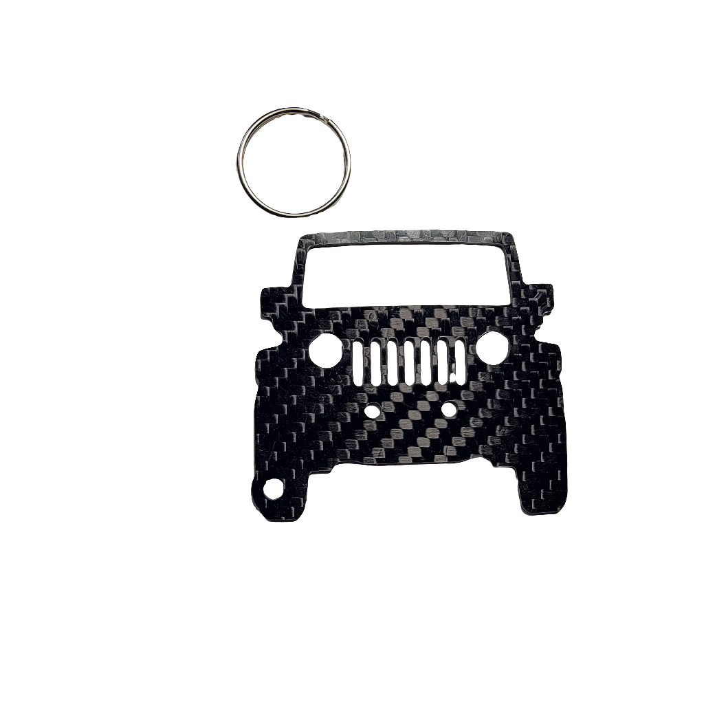 Carbon Fiber keychain for Jeep Wrangler JK (2007-2018) 3rd Generation Inspired Keychain Lanyard front view Glossy Twill