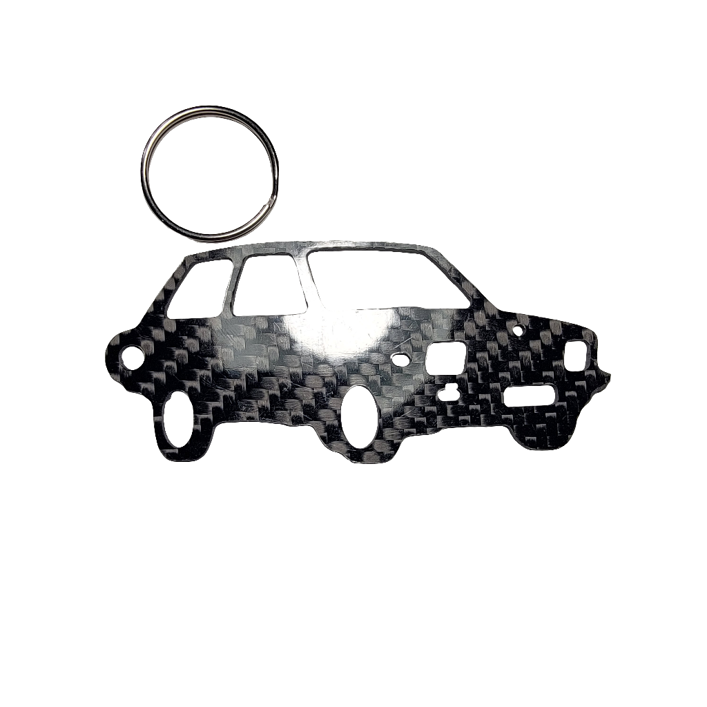Carbon Fiber keychain for Yugo GV (1985-1992) Zastava Koral (One of the Worst Cars Ever Made) Inspired Keychain Lanyard 3D front view Glossy Twill