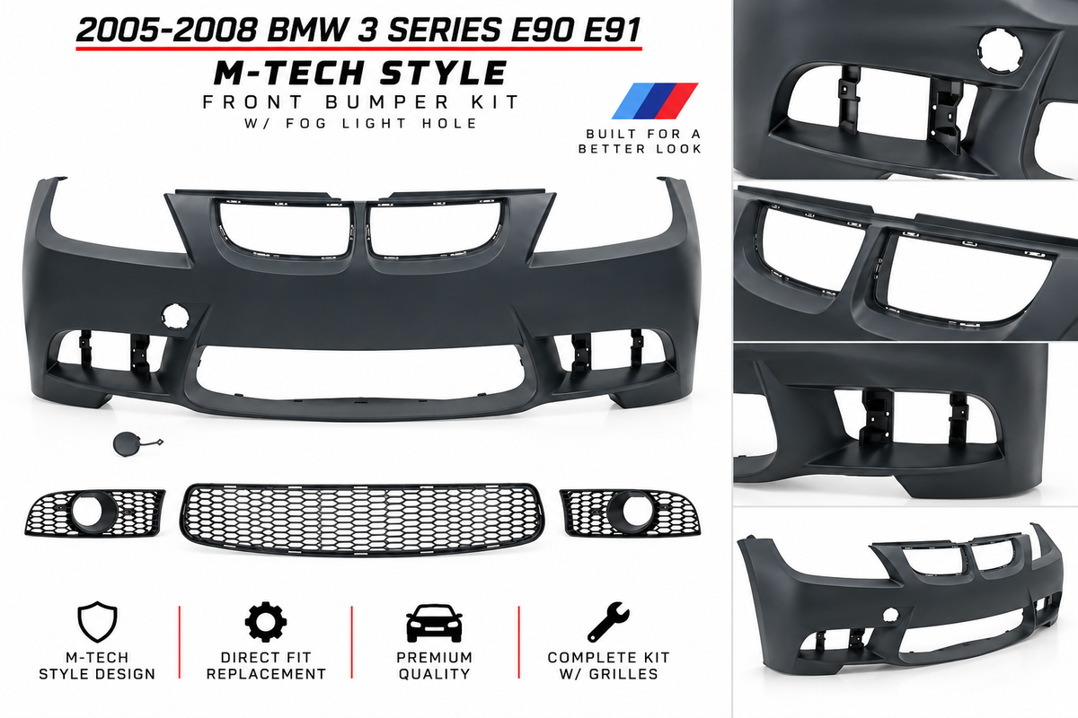 2005-2008 BMW 3 Series E90 E91 Pre-FL M-Tech Style Front Bumper Kit W/Fog Light Hole