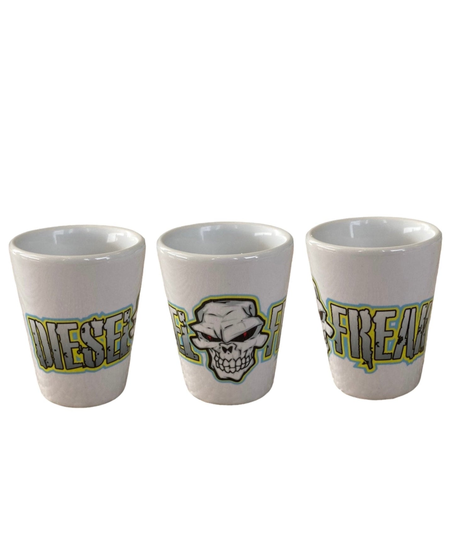 Blue and Yellow Diesel Freak Ceramic Shot Glass