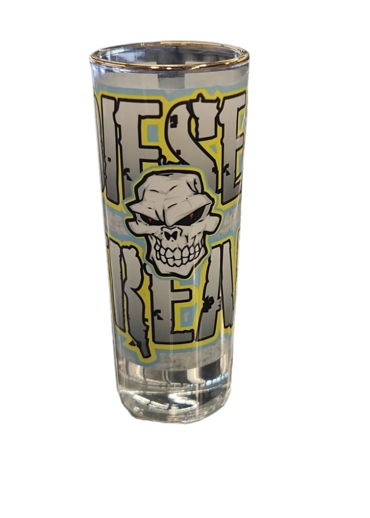 Blue and Yellow Diesel Freak Shot Glass - Gold Rim