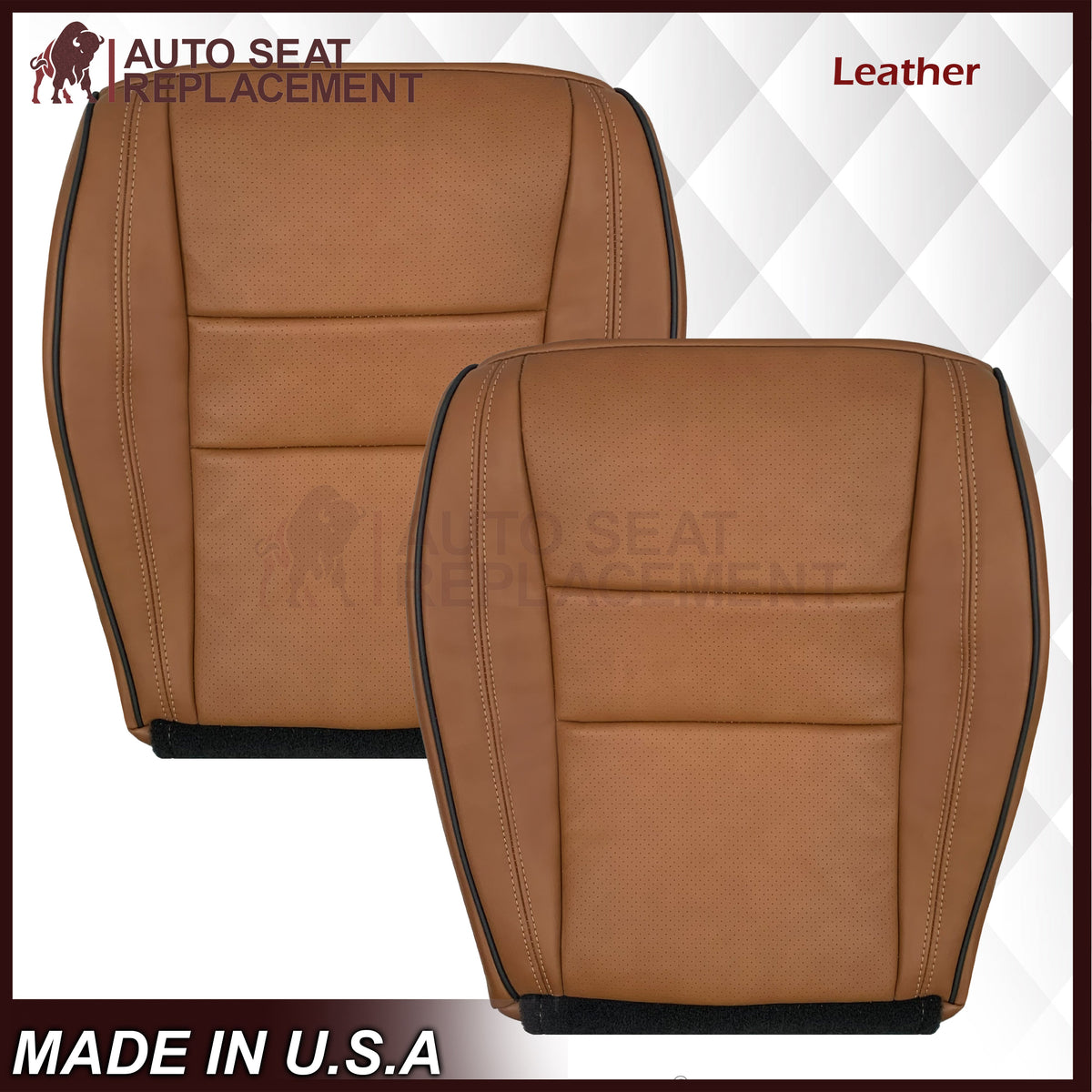 2011-2021 Jeep Grand Cherokee Overland Replacement Perforated Seat Cover: Saddle Brown w/Black Piping