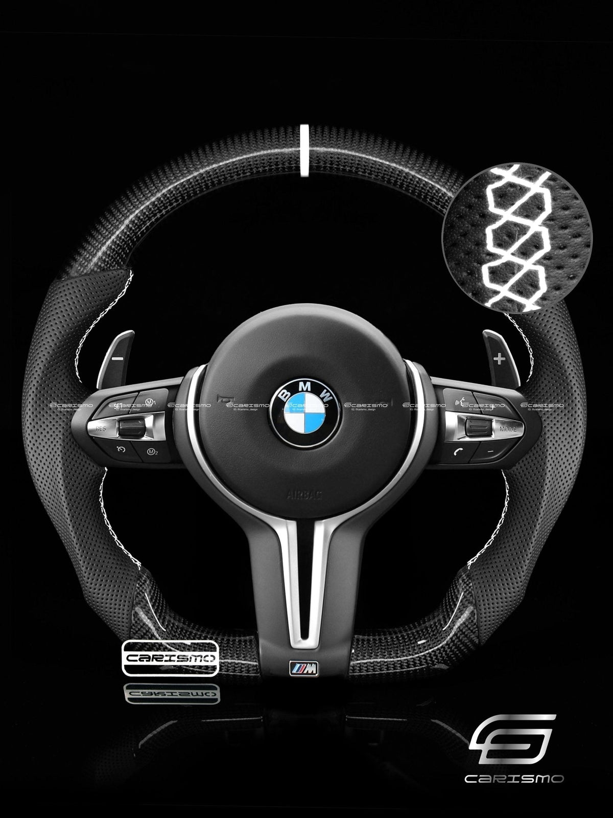 Carismo Steering Wheel For BMW F-Series (M Performance Wheel) - Sport - Gloss Carbon - Perforated Leather