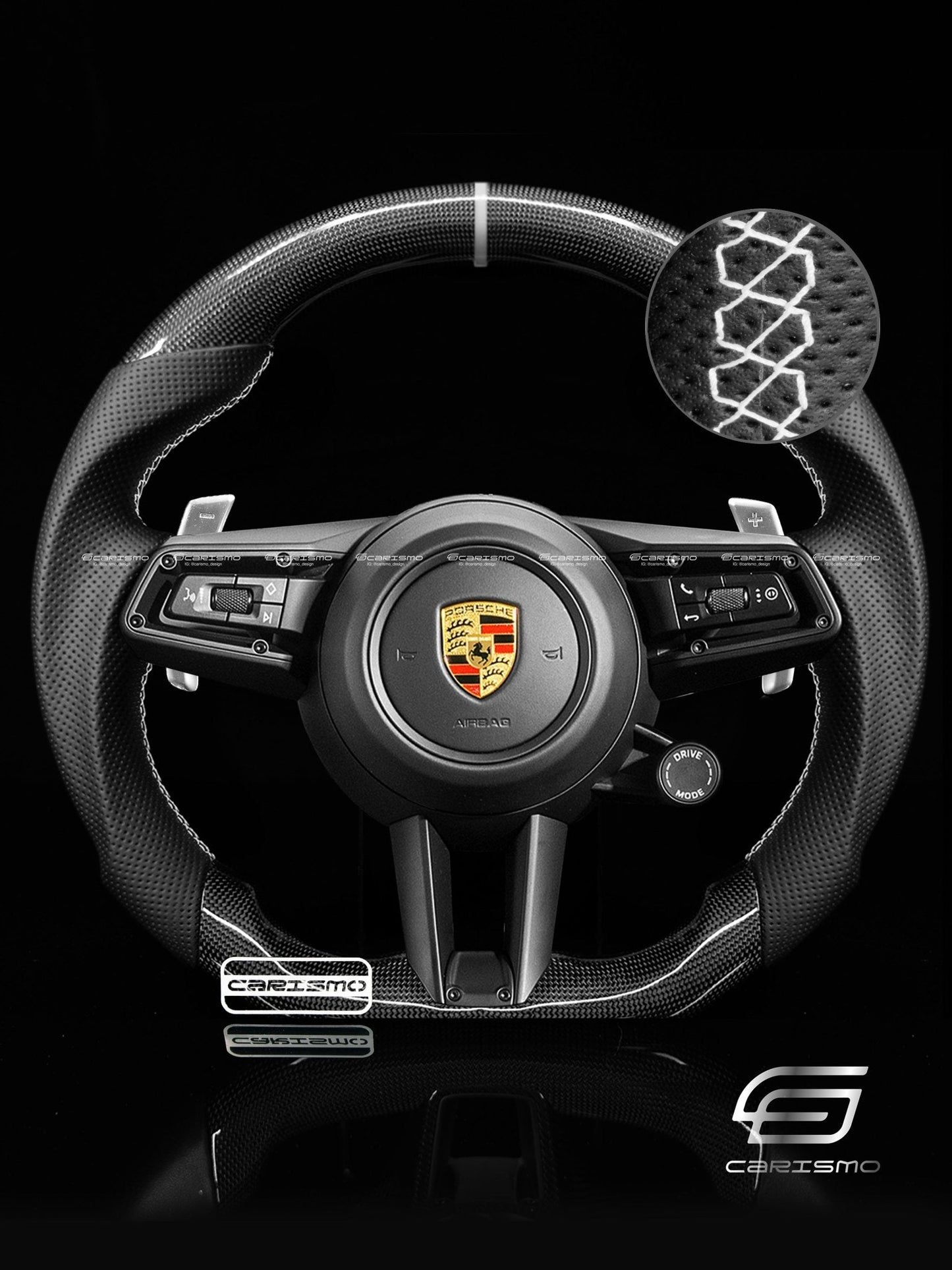 Carismo Steering Wheel For Porsche (992.1 Wheel) - Sport - Gloss Plain Carbon - Perforated Leather