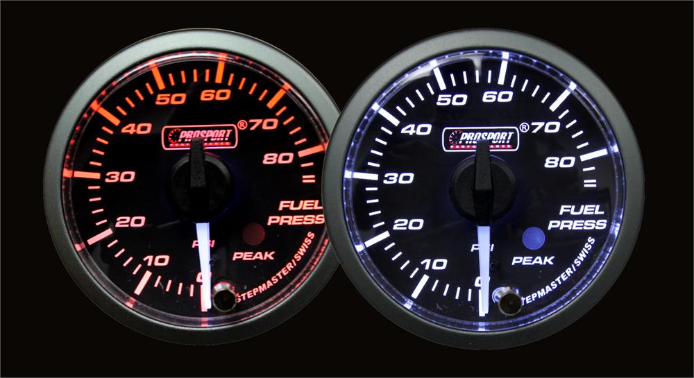 2-1/16" Premium White Pointer Clear Lens Amber/White Fuel Pressure Gauge