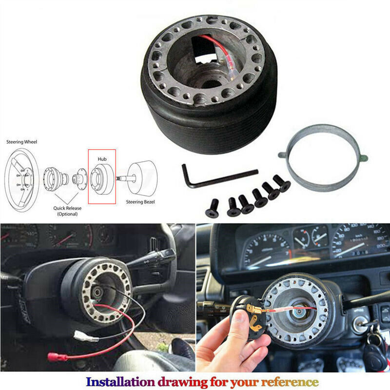 Leather 6-Bolt Deep Dish Racing Steering Wheel + Hub Adapter Boss Kit for Civic, Del Sol, Integra