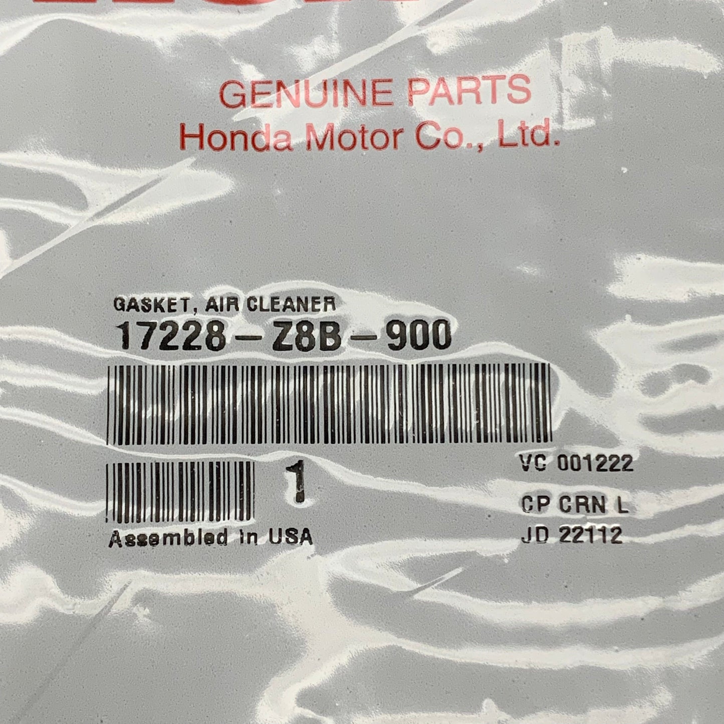 HONDA Equipment Air Cleaner Gasket 17228-Z8B-900 OEM (New)