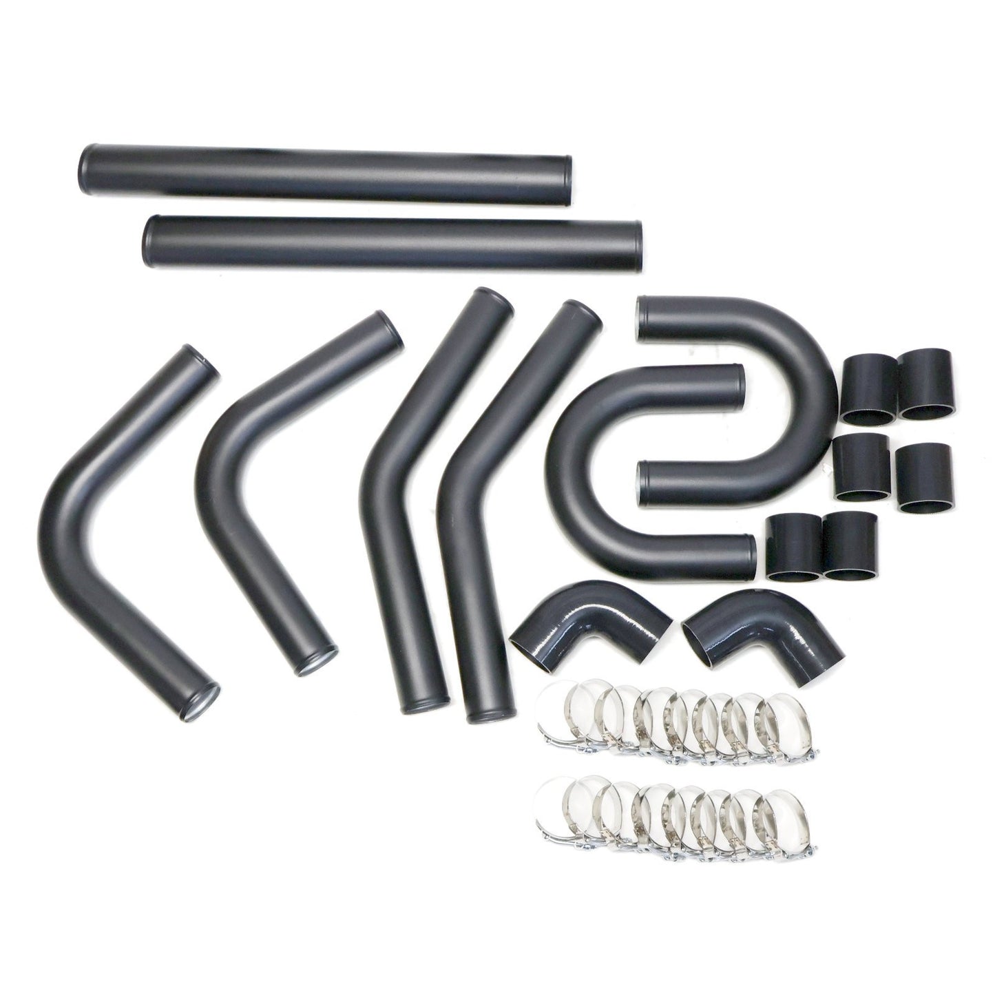 REV9 Universal Intercooler Pipping Kit, Aluminum, 2.5", Black Coupler, Black Piping