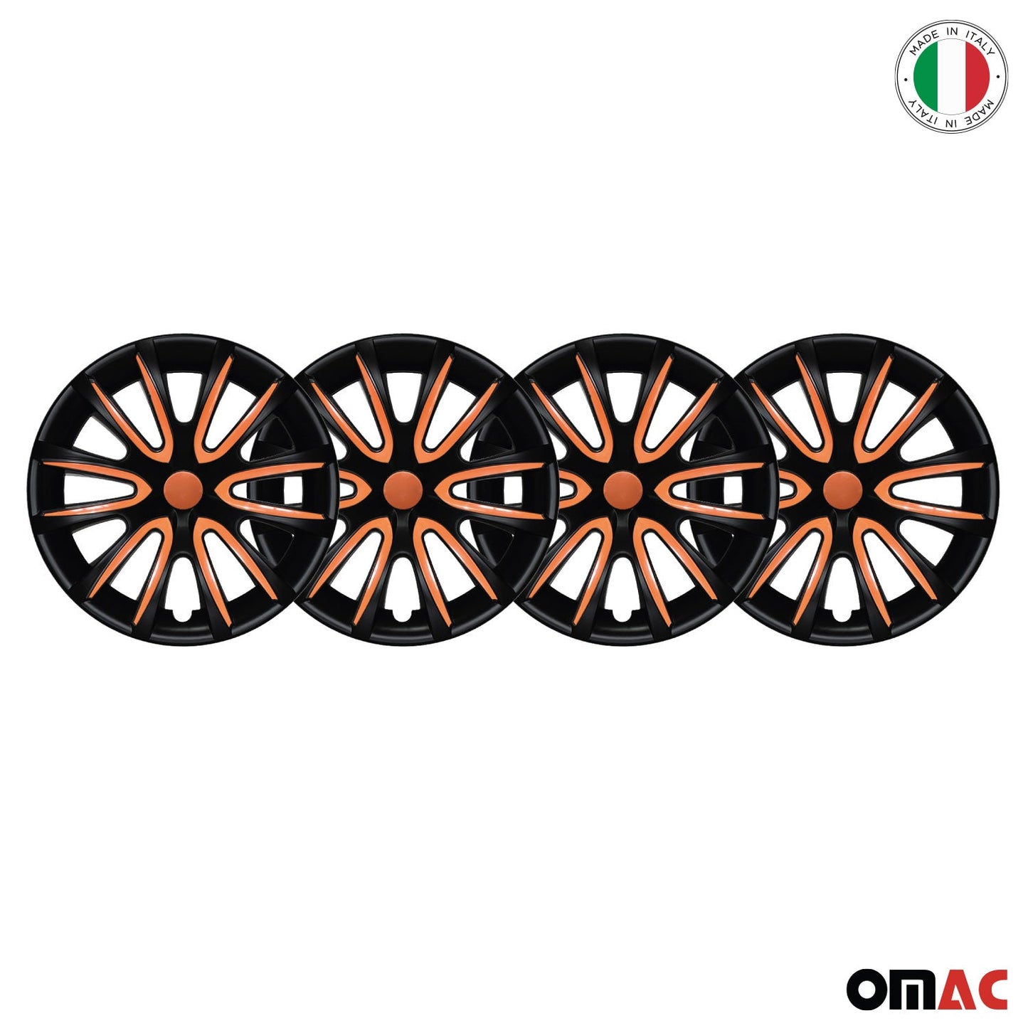 Bicolo Hub Caps Wheel Cover 16" Black Matt & Orange Full Set 4 pcs.