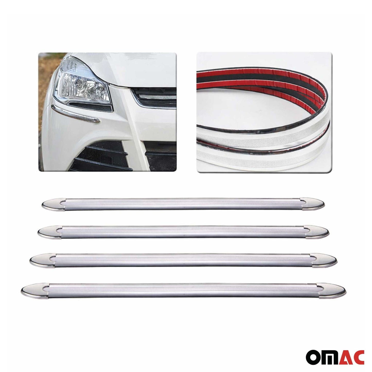 Front Rear Bumper Corner Protector Guard Trim Anti Scratch Silver 4 Pcs