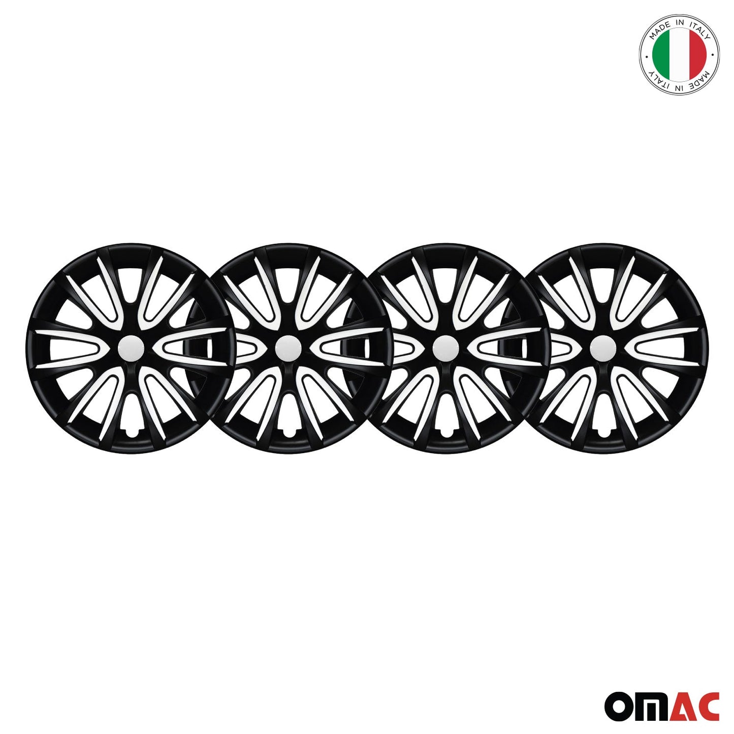 Bicolo Hub Caps Wheel Cover 14" Black Matt & White Full Set 4 pcs.