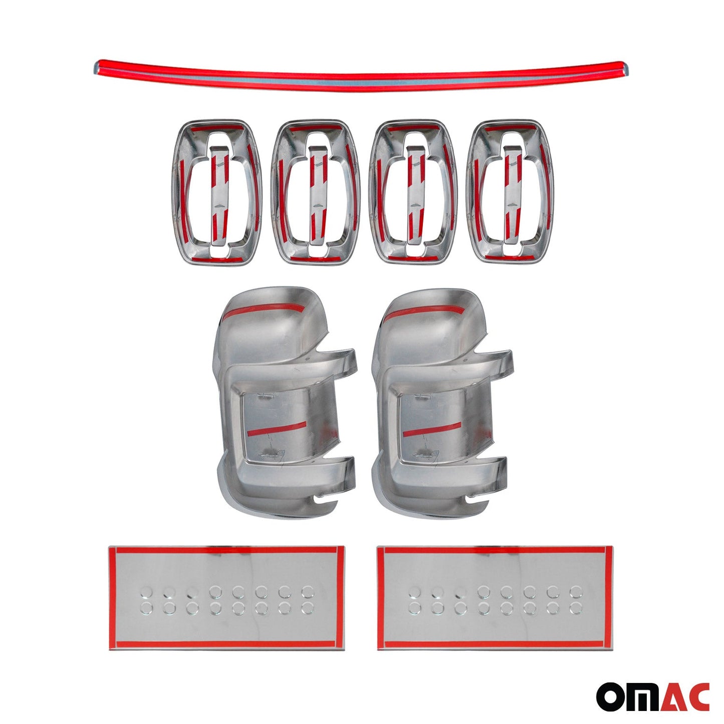 2014-2022 RAM ProMaster Mirror Cover Caps & Door Sill Covers Chrome Set 13x
