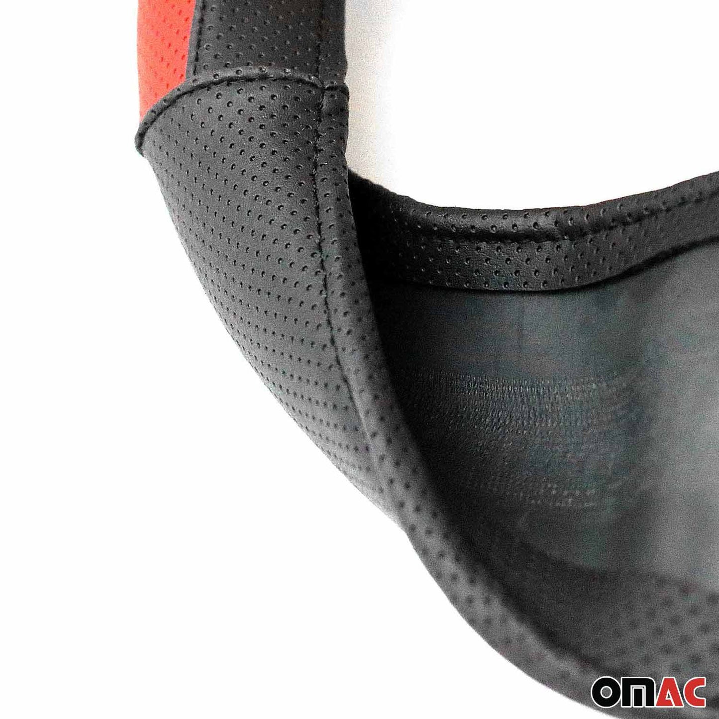 14.5-15.5’’ Steering Wheel Cover Half Moon Red Leather Anti-slip Breathable