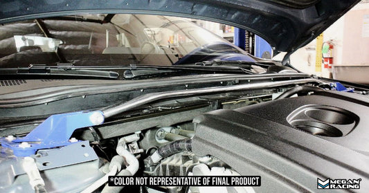 Megan Racing Front Upper Strut Bar for Mazda 3 2019+ - Polished Aluminum, Powder Coated Steel Base, 1-Year Warranty MR-SB-MM319FU-1P
