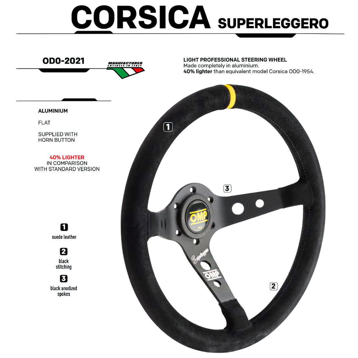 OMP Corsica Superleggero Steering Wheel – 350mm Diameter Black Suede