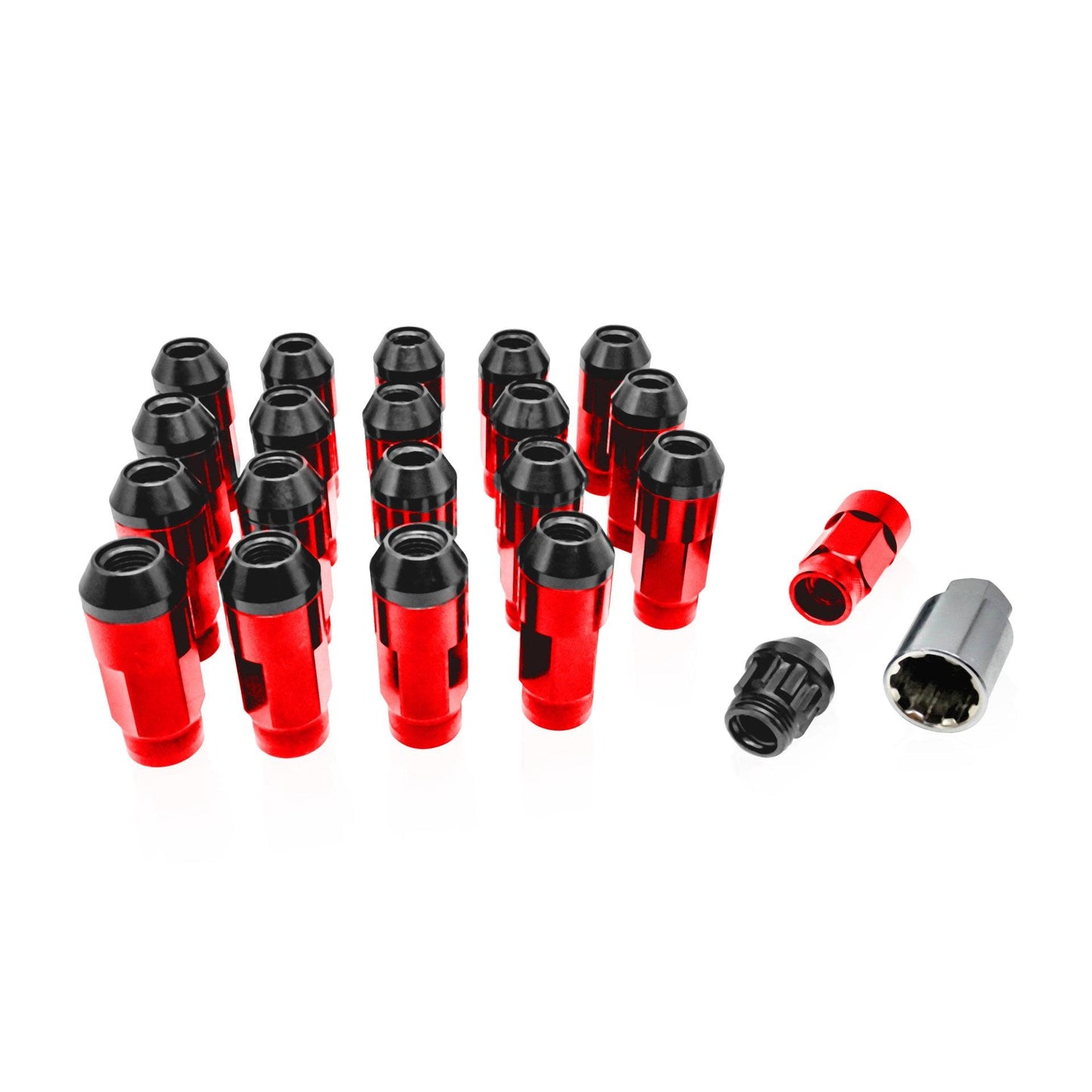 NGR Dual Lug Nuts, SS & Aluminum, Set of 20, Red