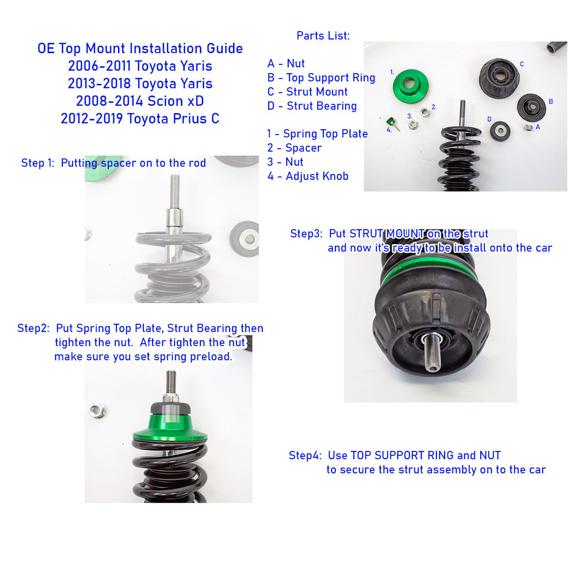 REV9 Toyota Yaris Hatchback (XP130/XP150) 2013-19 Hyper-Street ONE Coilovers Lowering Kit Assembly