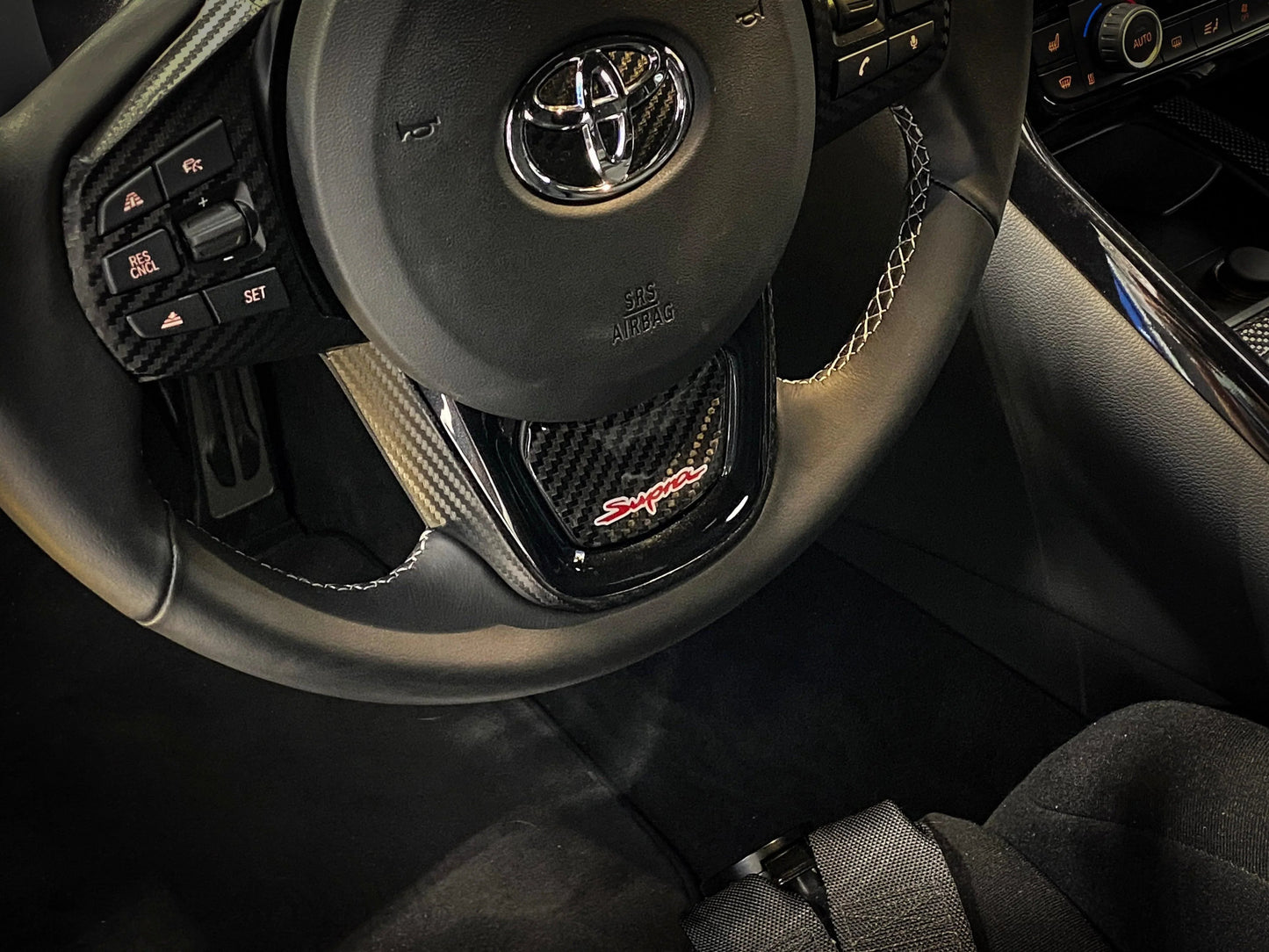 Real Carbon "Supra" Steering Wheel Trim Overlay (Lower) - 2020+ Supra