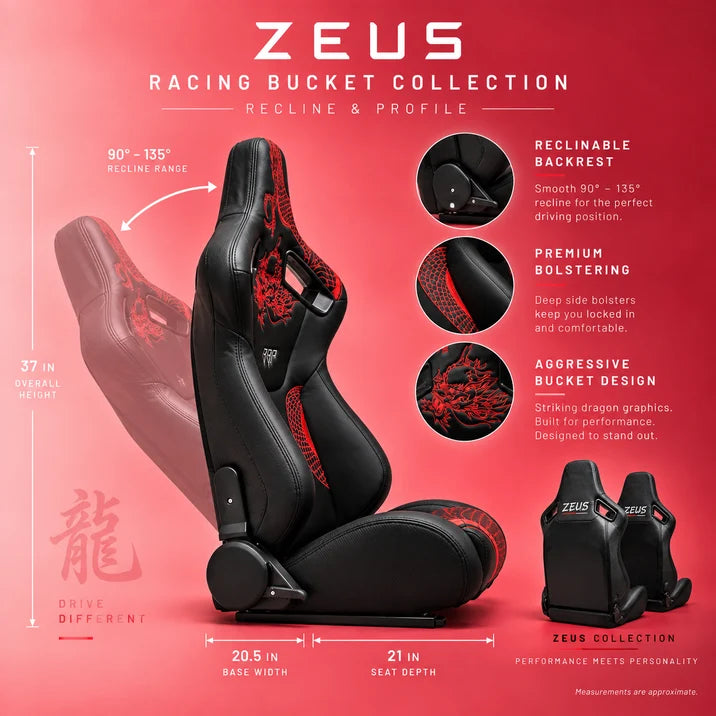 BULL BOOST Ryujin Collection Red Dragon Reclinable Racing Seats – Pair