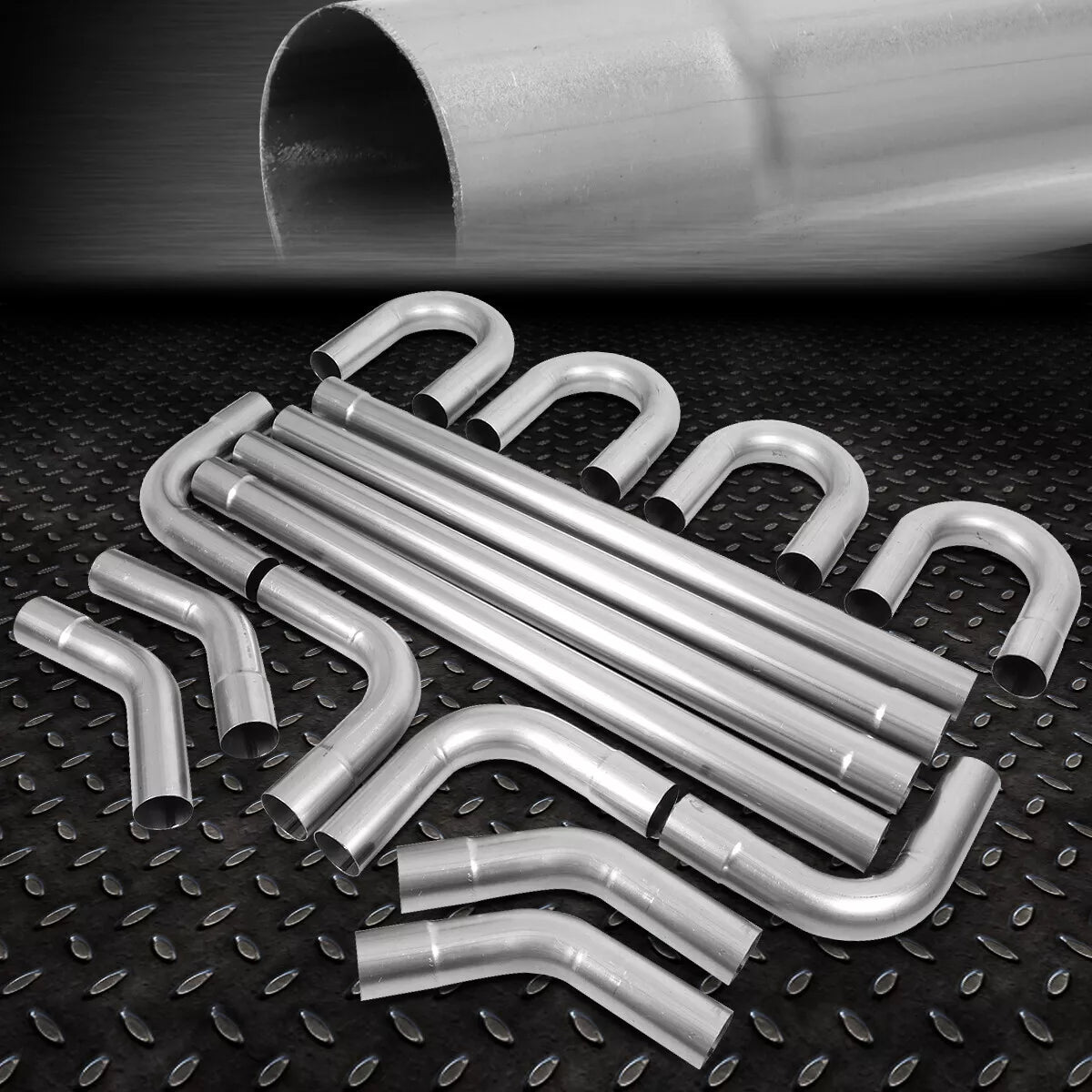 Universal DIY Custom Exhaust Pipe Kit - 3'', 2.5'', 2.25'' & 2'' OD Options, 16-Piece Set (Straight, 45°, 90°, U-Bends)