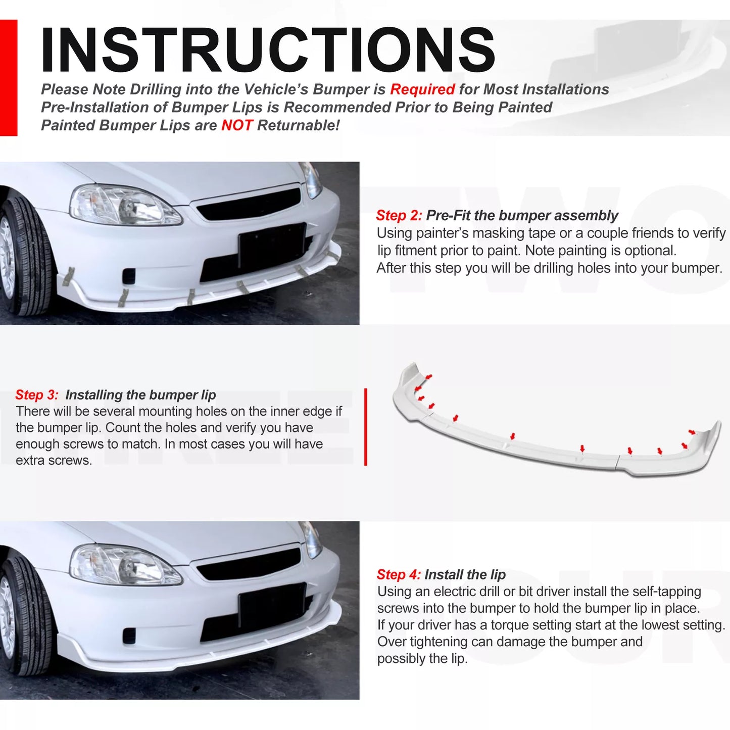 GEN PERFORMANCE 96-98 Honda Civic CS-Style Painted Black Front Bumper Spoiler Lip