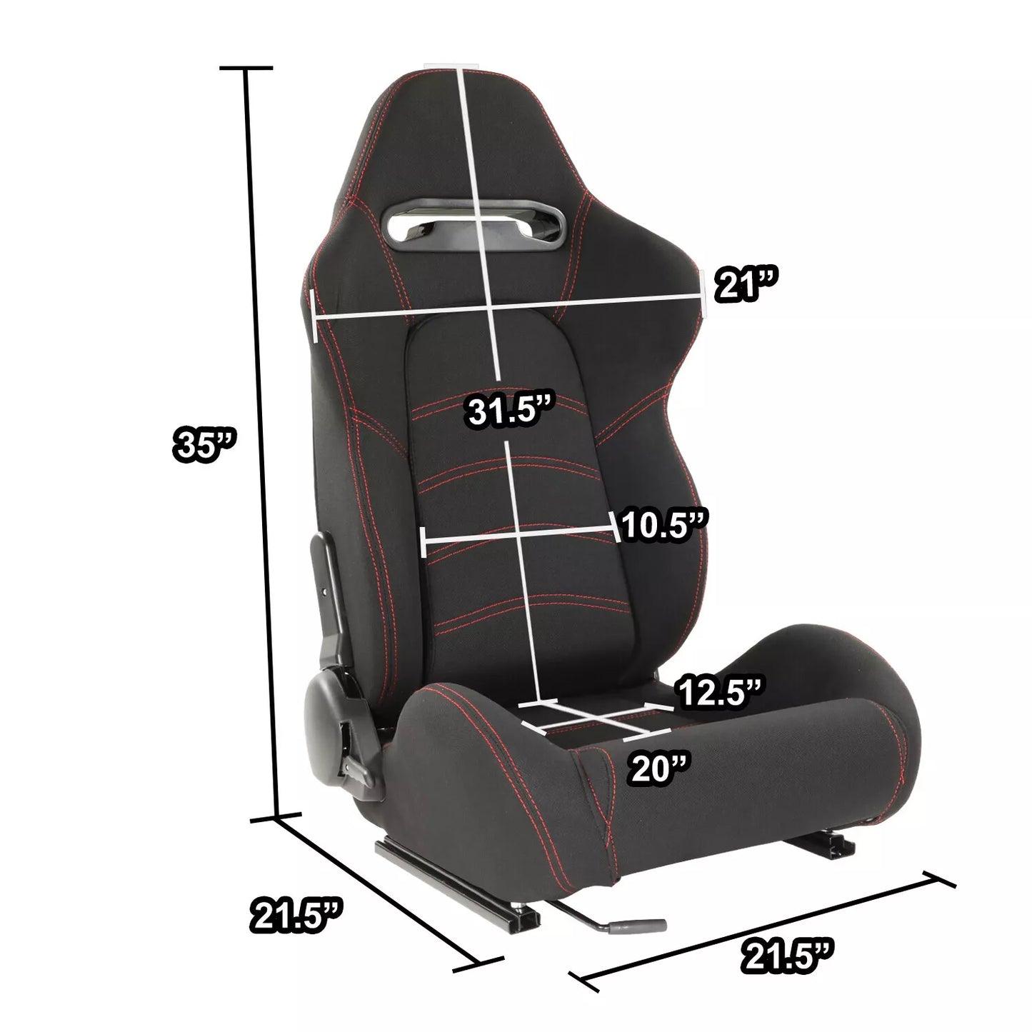 GEN PERFORMANCE Pair of Universal Black Woven Fabric Red Double Stitching Reclinable Racing Seats