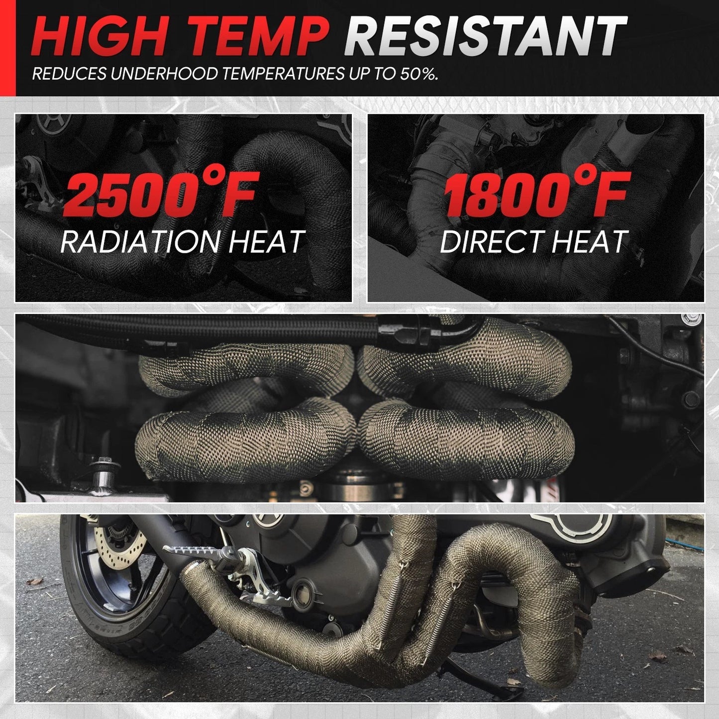 GEN Performance 30FT Titanium Fiberglass Exhaust Header Heat Wrap w/ 10 Stainless Steel Ties