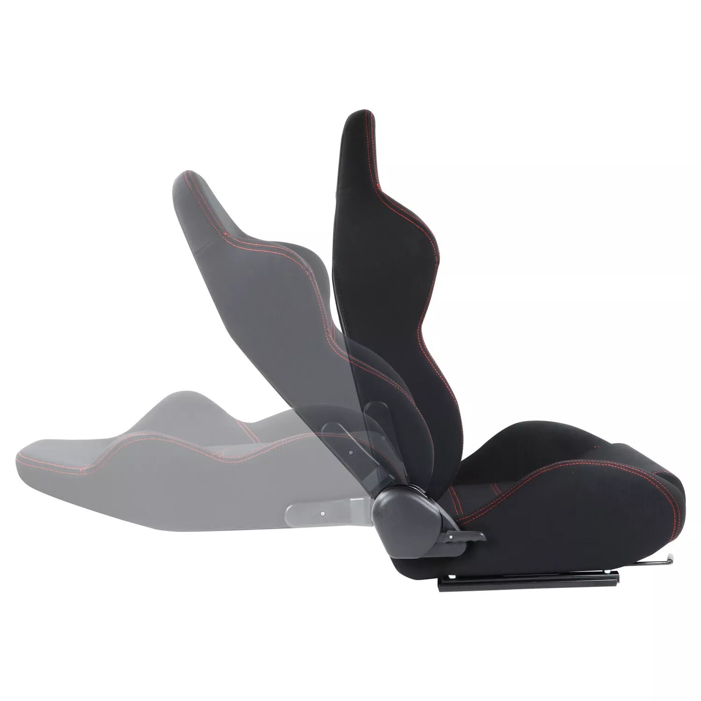 GEN PERFORMANCE Pair of Universal Black Woven Fabric Red Double Stitching Reclinable Racing Seats