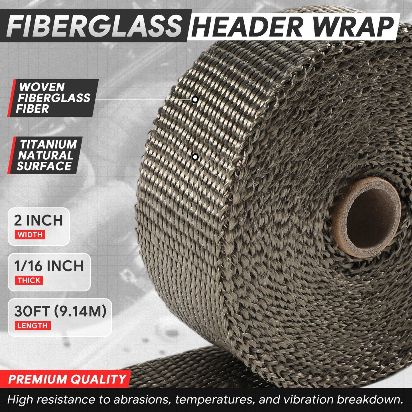 GEN Performance 30FT Titanium Fiberglass Exhaust Header Heat Wrap w/ 10 Stainless Steel Ties