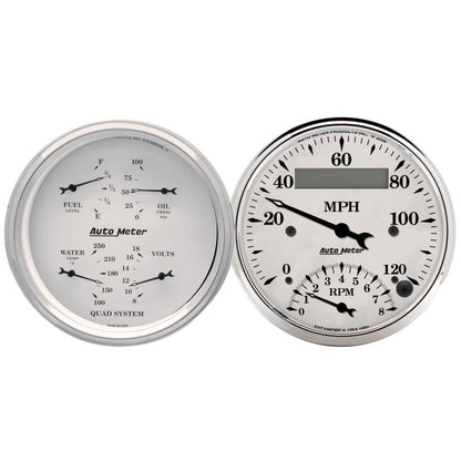 AutoMeter Gauge Kit 2 Pc. Quad & Tach/Speedo 3-3/8in. Old Tyme White 1620