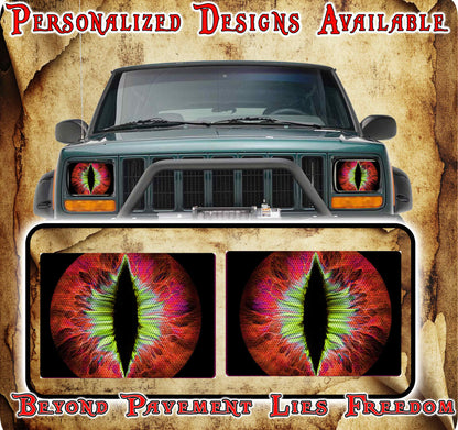 red and green Eye decals for YJ or 5x7 headlights