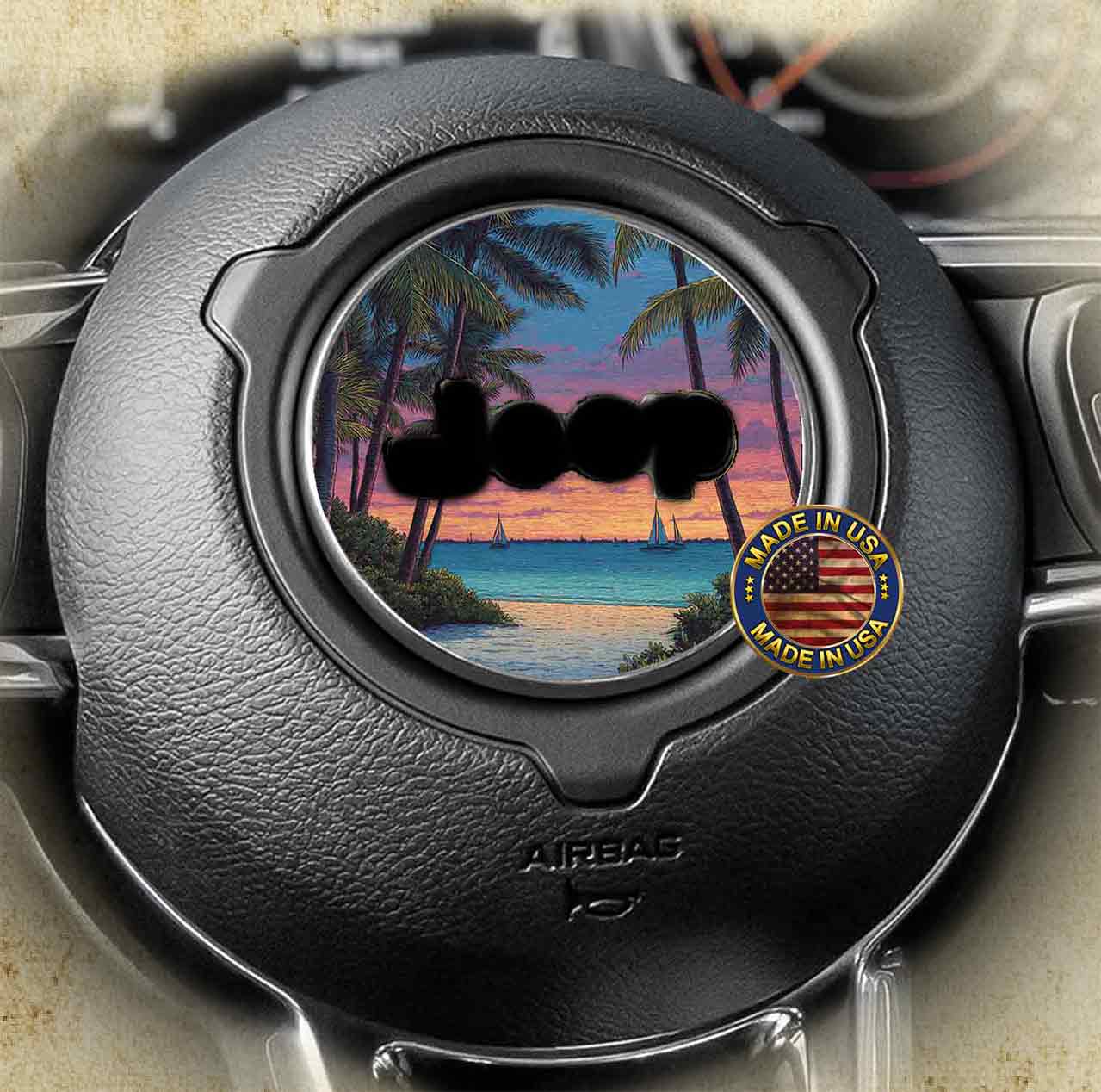 Steering wheel decal beach sailboats 236