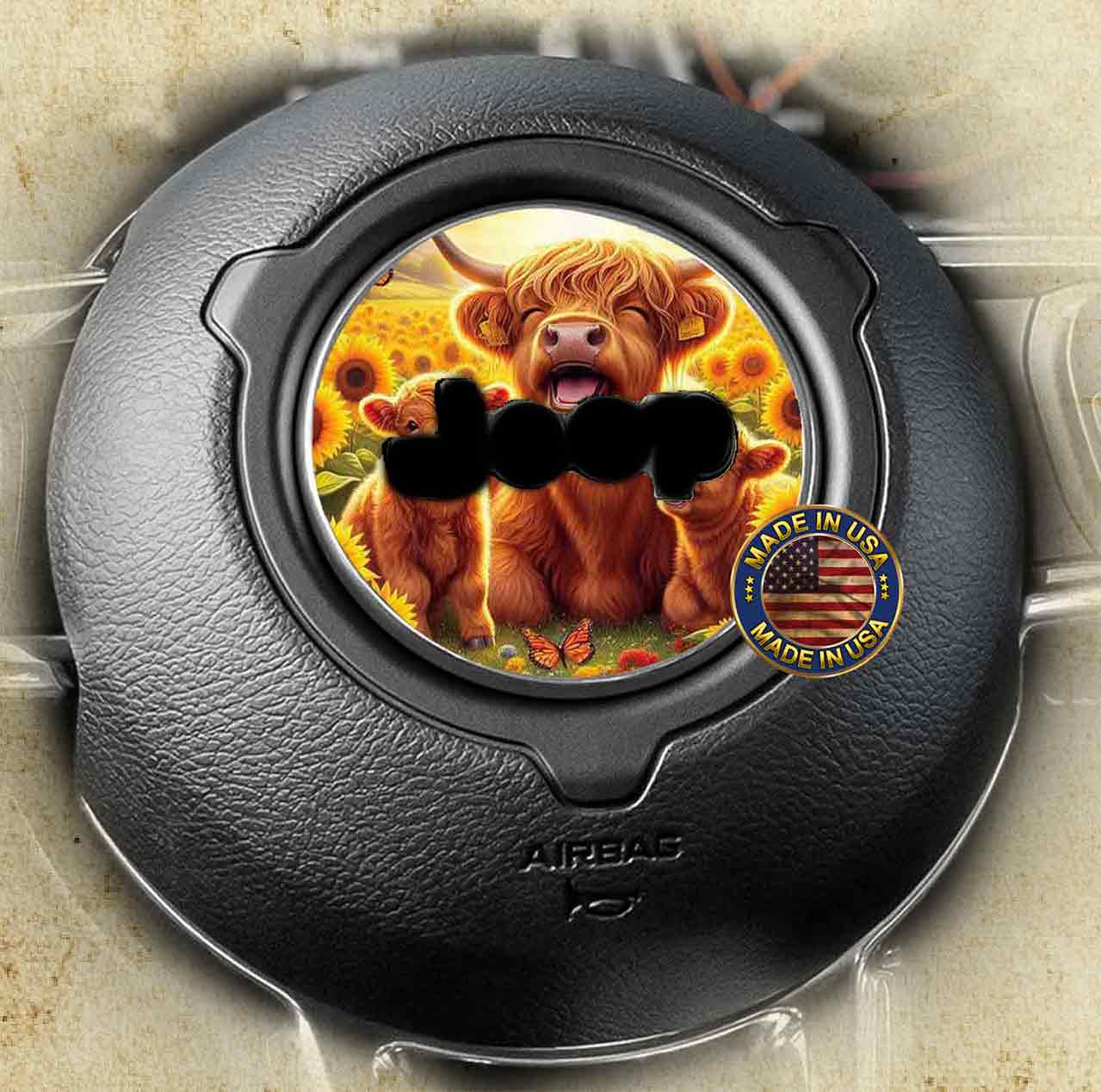 Steering wheel decal baby highland cow 237