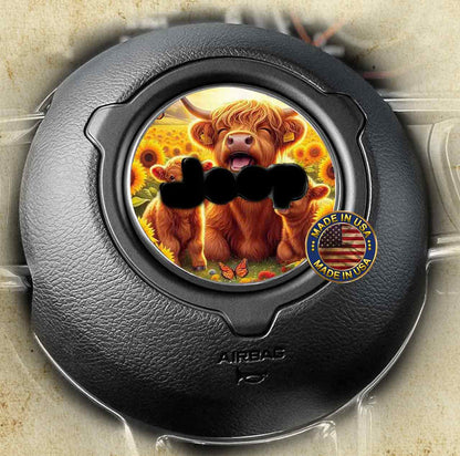 Steering wheel decal baby highland cow 237