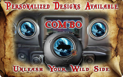 Steering wheel decal Wolf moon 128