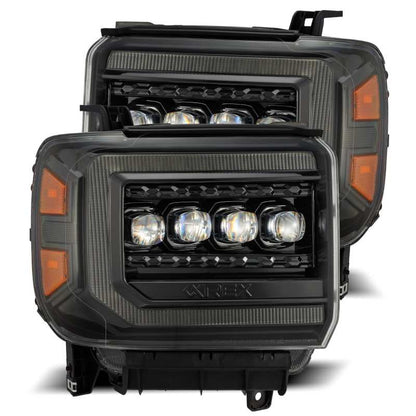AlphaRex 14-18 GMC Sierra NOVA LED Proj Headlights Plnk Style Alpha Blk w/Activ Light/Seq Signal/DRL 880616 *Discontinued