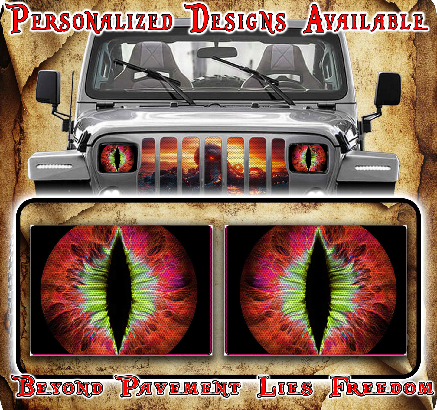 red and green Eye decals for YJ or 5x7 headlights