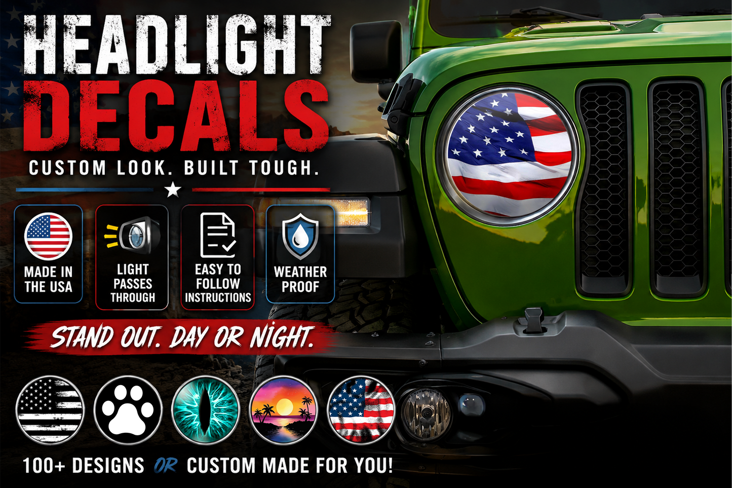 Merica round headlight decals 35