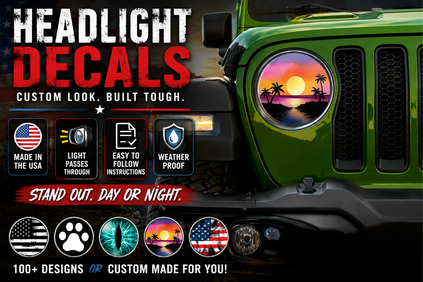 Beach sun round headlight decals 36