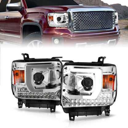 ANZO 14-15 GMC Sierra 1500/2500HD/3500HD Plank Style Projector Headlight - Chrome Housing 111553