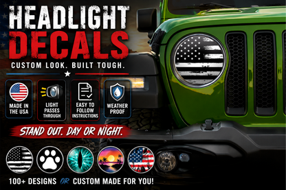 Black and white American flag headlight decal 38