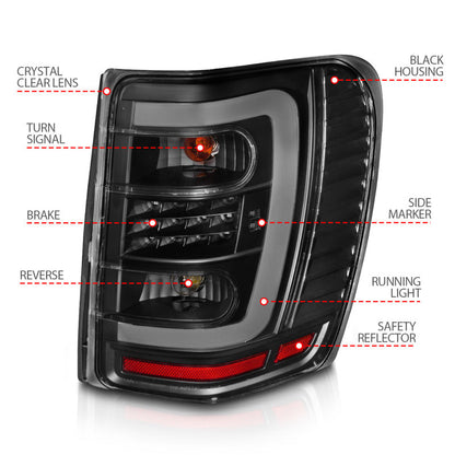 ANZO 1999-2004 Jeep Grand Cherokee LED Tail Lights w/ Light Bar Black Housing Clear Lens 311394