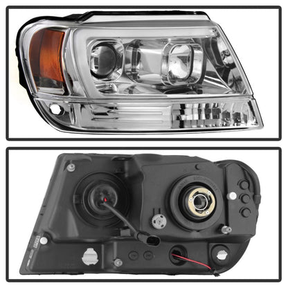 Spyder 99-04 Jeep Grand Cherokee Projector Headlights - Light Bar DRL LED - Chrome 5085214